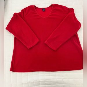BASIC EDITIONS Red Long Sleeve Thin Fleece V-neck Top Size 1X